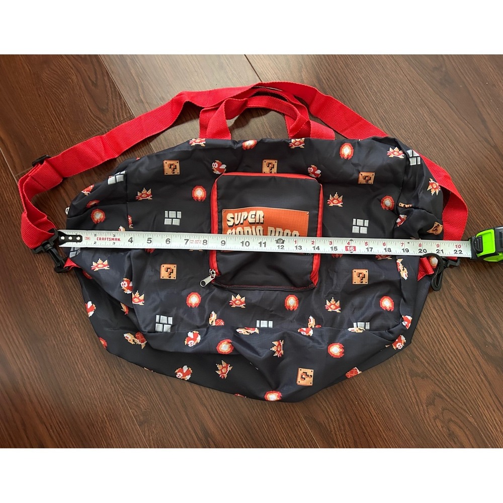 Nintendo Super Mario Bros Reusable Shopping Tote Gym Bag Black Red - Picture 6 of 11